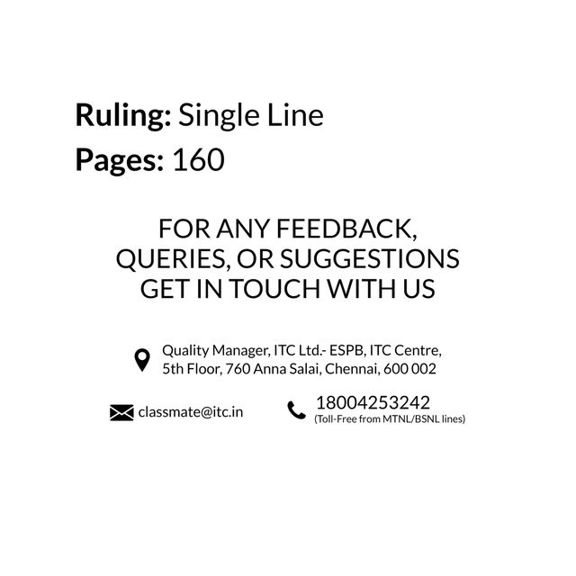 Classmate Longbook Single Line 314X194 160 Page 1 pc Combo