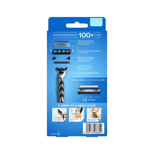Gillette Mach3 Charcoal Shaving Razor with New Enhanced Lubrastrip with Touch of Charcoal