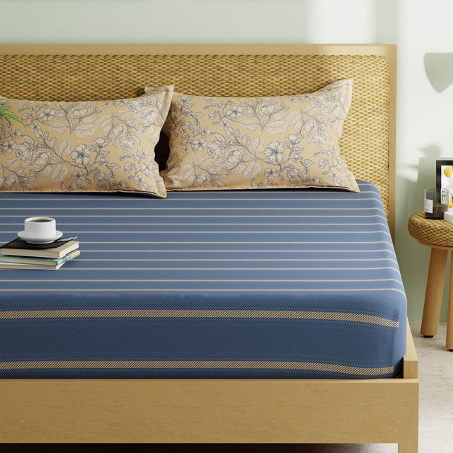 Kopa Extra Smooth Micro Double Bedsheet With 2 Pillow Covers -3pc set (lorenzo) stripe-denim