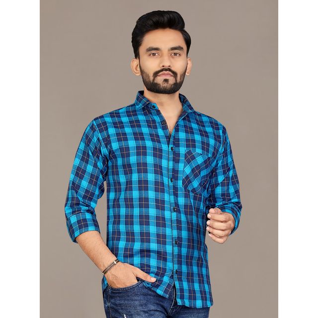 Allan Peter Men's Blue Checks Shirt | XXL