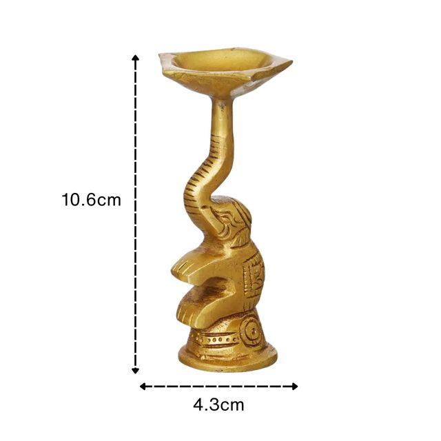 Servdharm Golden Decorative Elephant Brass Diya With Stand (Set Of 2) 4.5 Inch
