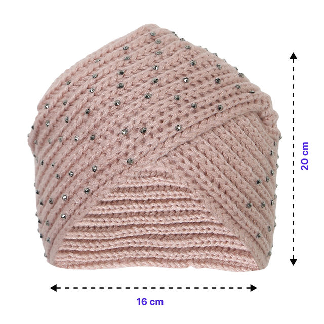 Fabseasons Woolen Casual And Ethnic Cap With Studs For Girls Of Age 5-14 Years | Wc-Kc-17 | Peach