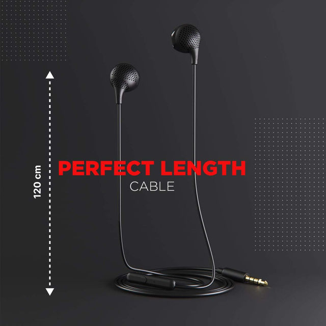 boAt Bassheads 104 Wired Earphones with 10 mm Drivers, Super Extra Bass & Mic (Black)