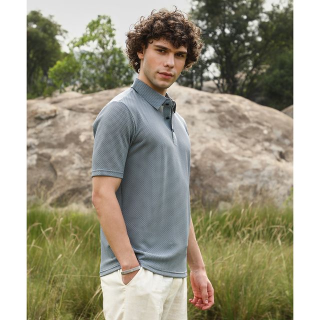 Buy Campus Sutra Men's Warp - Tactile Polo T-shirt | Pewter Grey