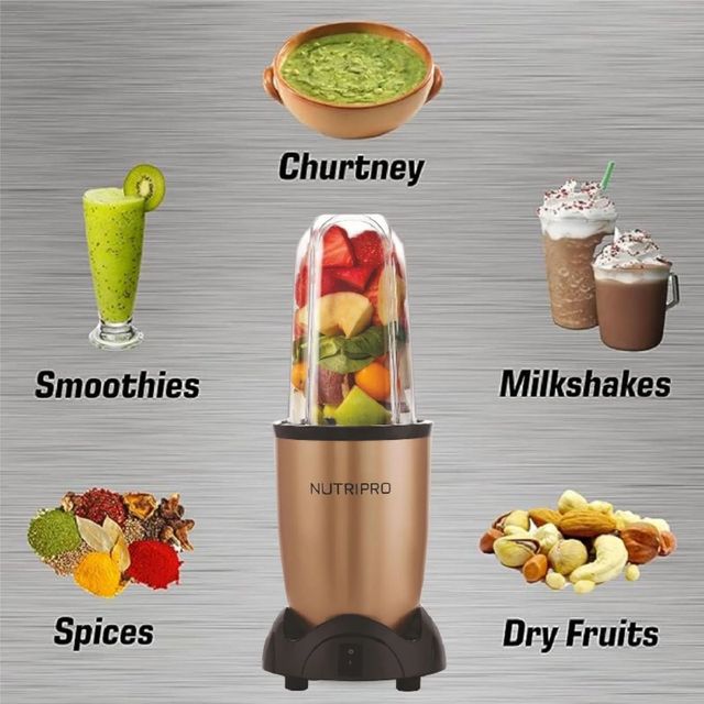 NUTRIPRO Nutri Blender Juicer Mixer Grinder 500W- 2 Jars & 1 Blade | Gold