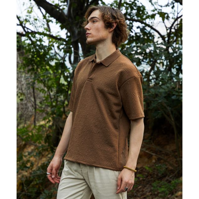Campus Sutra Men's Ripple - Tactile Polo T-shirt | Chestnut Brown - S