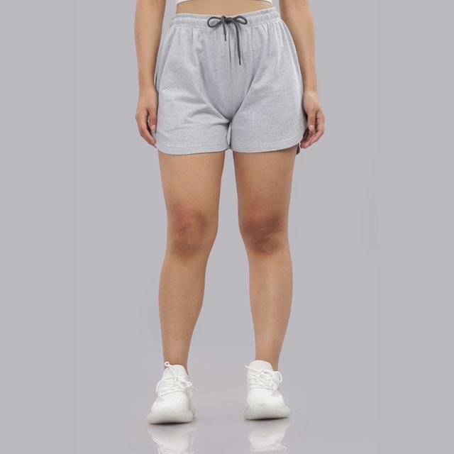 Springman Solid Grey Shorts With Elastic & Drawstring For Women | S
