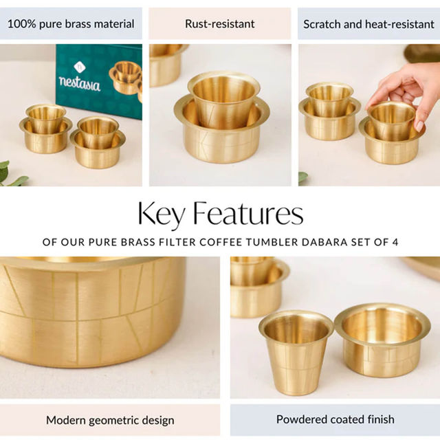 Nestasia Pure Brass Filter Coffee Tumbler Davara Set For 2 People