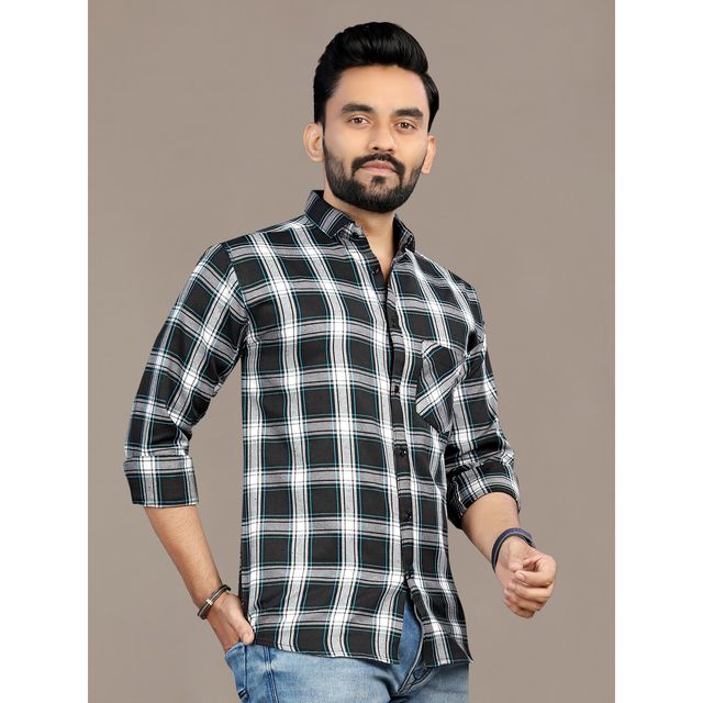 Allan Peter Men's Black Checks Shirt | XL