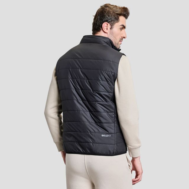 Boldfit Men's Puffer Jacket Winter Sleeveless Half All Weather Bomber Jerkin | Black - M