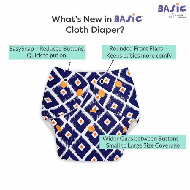 Super Bottoms Basic Cpsia Certified Cotton Cloth Diaper For Kids | Multicolour | Free Size (5 - 17 kg)