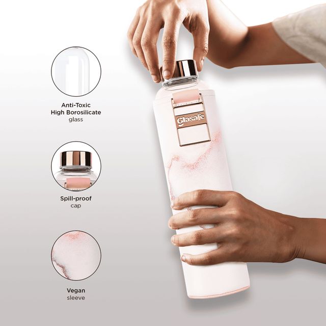 Glasafe Vego Sip Borosilicate Glass Bottle With Protective Vegan Sleeve (Coral Peach) 750Ml
