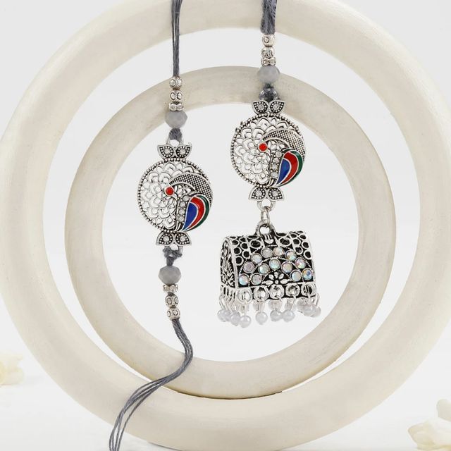 IGP Bhaiya Bhabhi Peacock Design Metallic Rakhi - Regal and Beautiful