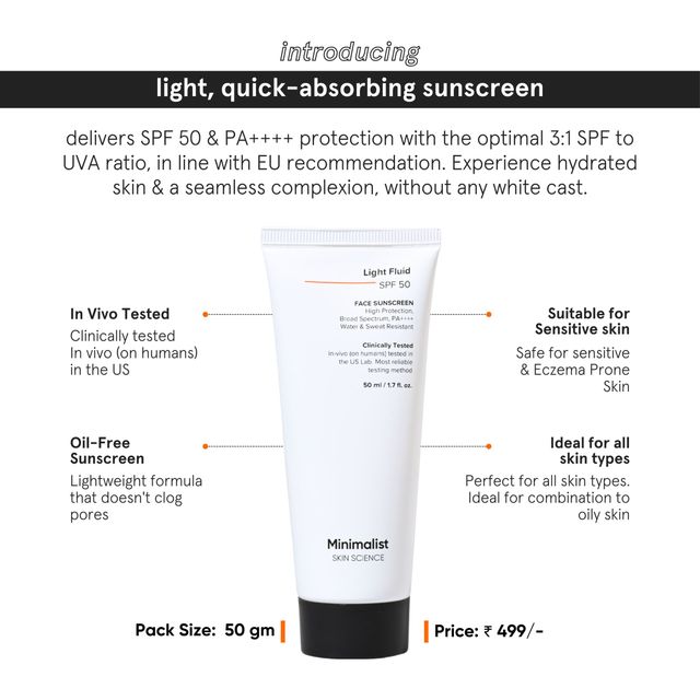Minimalist Light Fluid Spf 50 Face Sunscreen(50ml) & Minimalist 02% Salicylic Acid + Lha Face Cleanser(100ml) Combo