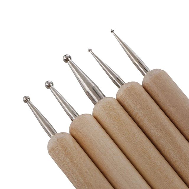 Chrome 5 Pcs Double Ended Stainless Steel Ball Stylus Wooden Tool Set