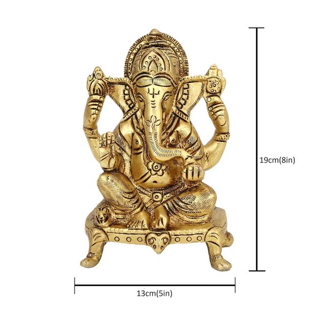 Devnidhii Ganesh Ji Brass Idol On Square Chowki Small Size