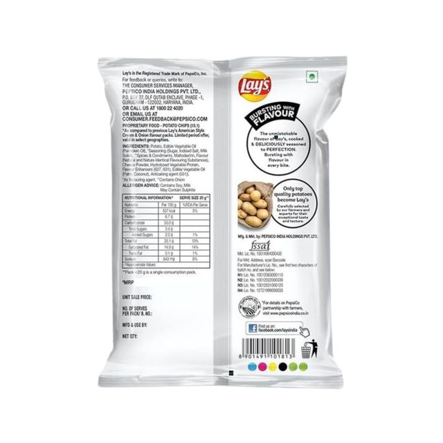 Lay'S American Cream & Onion Potato Chips(82gms) & Pepsi Soft Drink(750ml) Combo