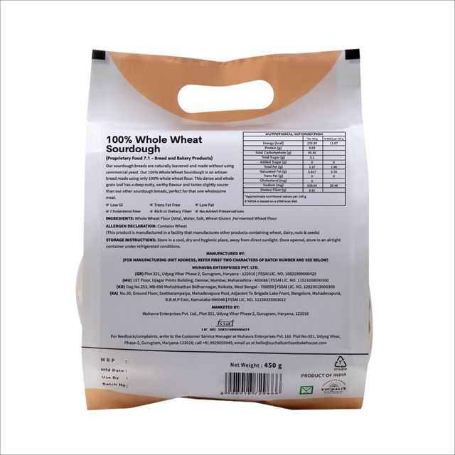 Suchali'S Artisan Bakehouse 100% Whole Wheat Sourdough (Pouch)