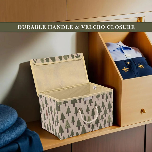 Kuber Industries Pack of 2 ( Large ) Tree-Print Foldable Cotton Drawer Organizer | Cream