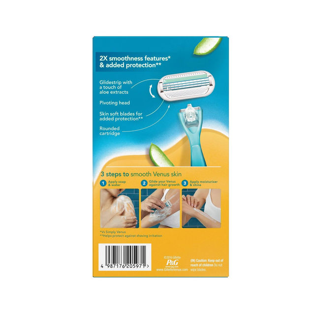 Gillette Venus Smooth Combo Pack|Razor Plus 2 Refills|Aloe Vera Smooth
