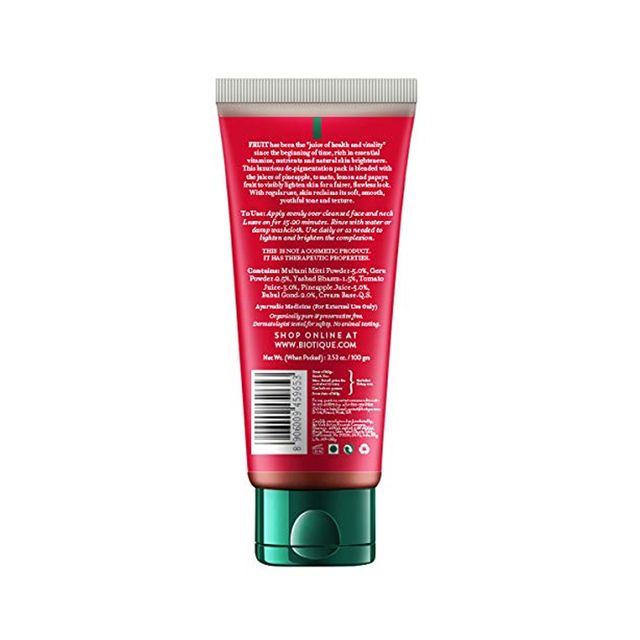 Biotique Fruit Brightening Depigmentation & Tan Removal Face Pack Tube