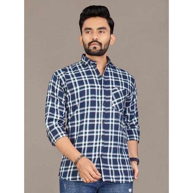 Allan Peter Men's White And Blue Checks Shirt | XXL