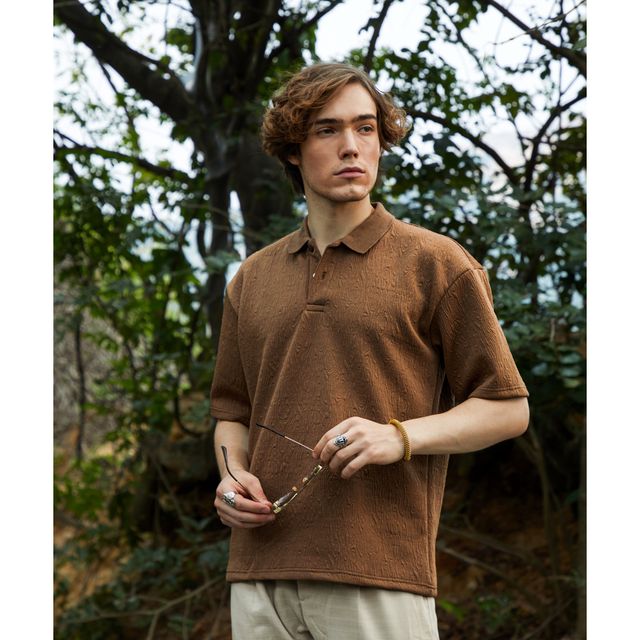Campus Sutra Men's Ripple - Tactile Polo T-shirt | Chestnut Brown - S