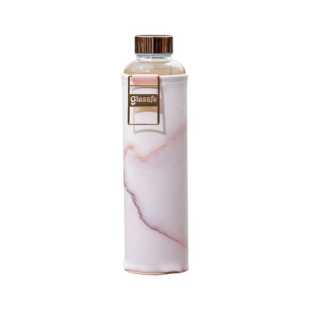 Glasafe Vego Sip Borosilicate Glass Bottle With Protective Vegan Sleeve (Coral Peach) 750Ml