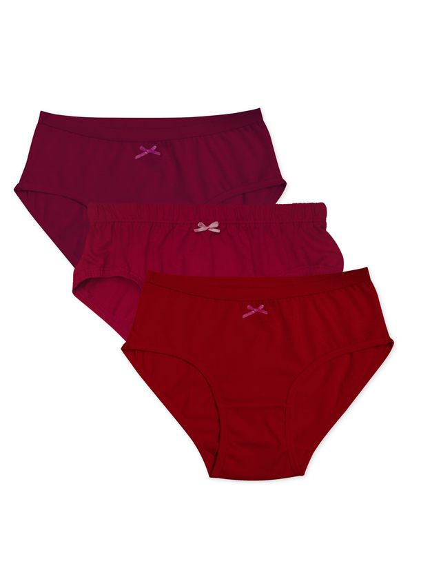 D'Chica Girls Cotton Printed Hipster | Elasticated Waistband | Maroon - Red & Wine Pack Of 3 | XS