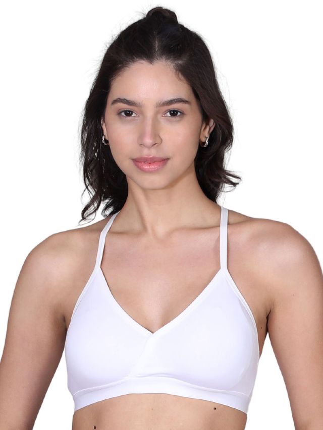 D'chica V-Neck Padded Bra With Removable Cups and Adjustable Straps | White - L