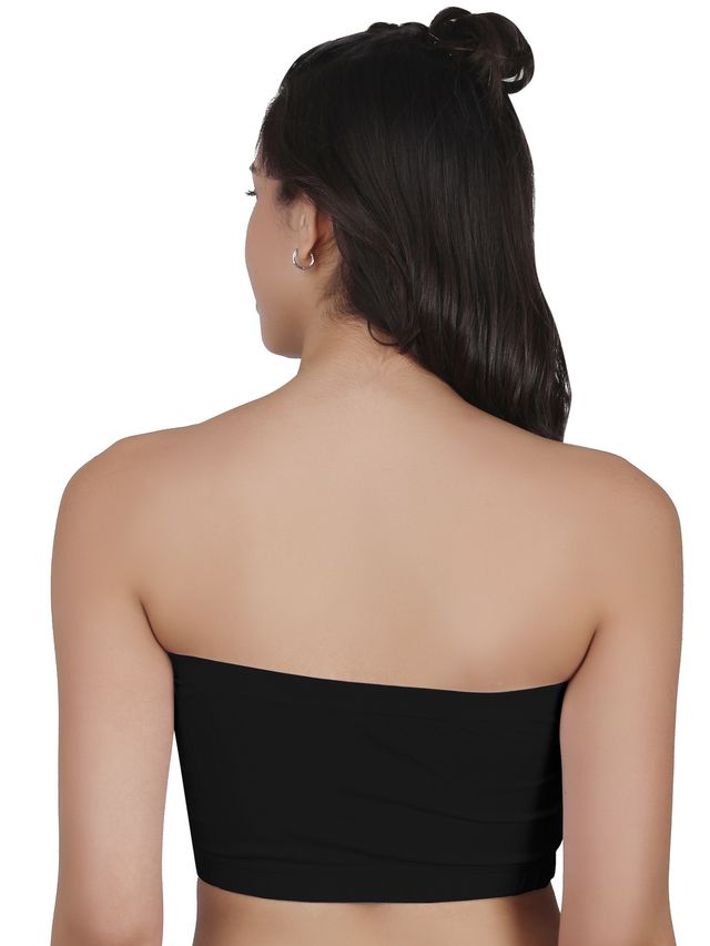 D'chica Cotton Strapless Tube Bra For Womens| Bandeau Bra with Removable Pads | Black | L