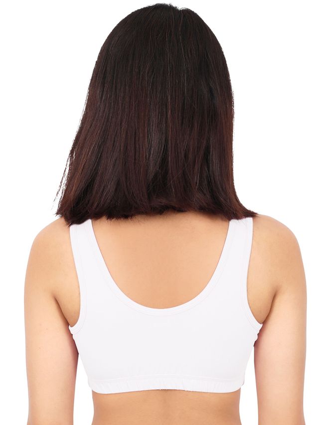 D'Chica Double-Layer Broad Strap Cotton Sports Bra For Women's | Non Padded | White & Grey | L