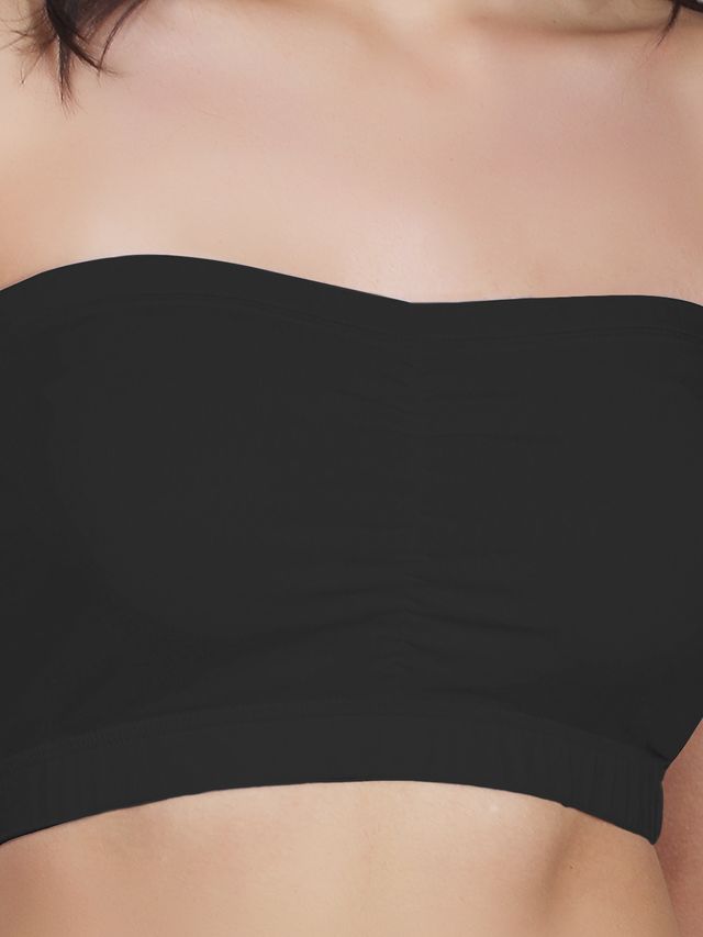 D'chica Cotton Strapless Tube Bra For Womens| Bandeau Bra with Removable Pads | Black | L
