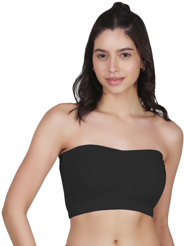 D'chica Cotton Strapless Tube Bra For Womens| Bandeau Bra with Removable Pads | Black | L