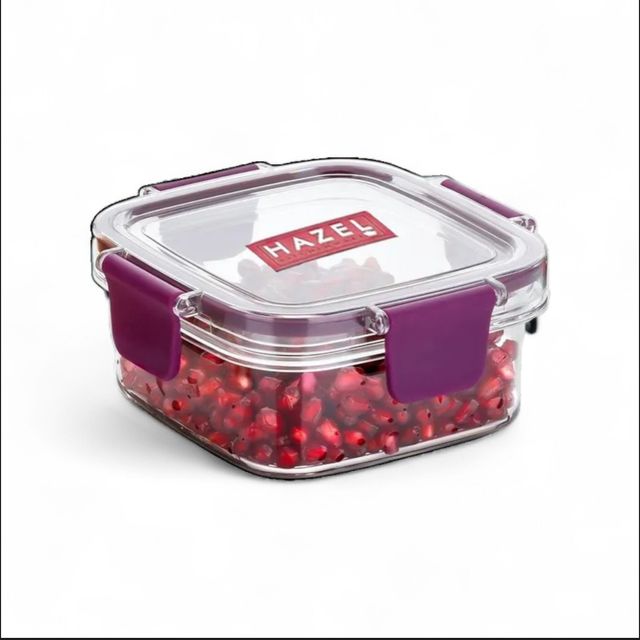 HAZEL Plastic Square Container - 300 ml Airtight | Leak Proof | Microwave Safe Dabba