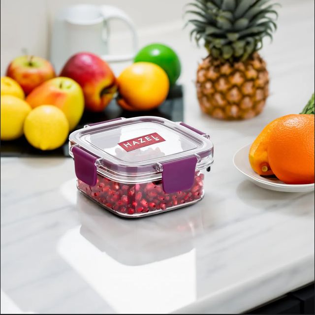 HAZEL Plastic Square Container - 300 ml Airtight | Leak Proof | Microwave Safe Dabba