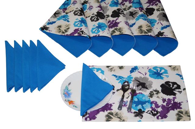 Lushomes Table Mat and Napkin Set - Printed | Reversible Placemats 13 x 19 inch | Napkins 16 x 16 inch
