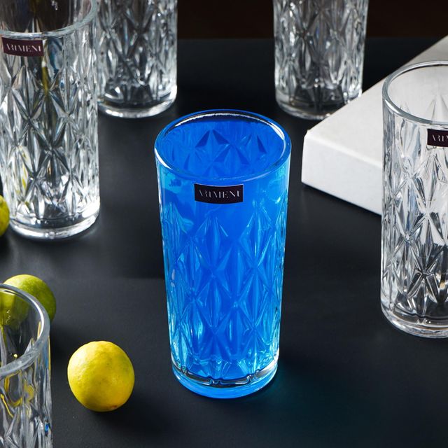 The Artment Elevated Etched Highball Glasses for Water | Juice | Colddrink | Mojito | Cocktail Set of 4 | 340 ml