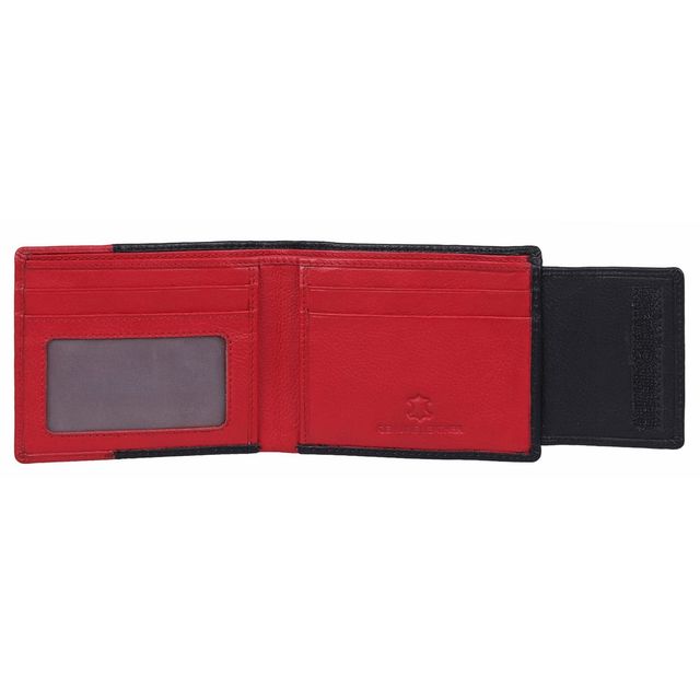 Wildhorn Men's Textured Genuine Leather Bi-Fold Wallet | Black and Red - Free Size