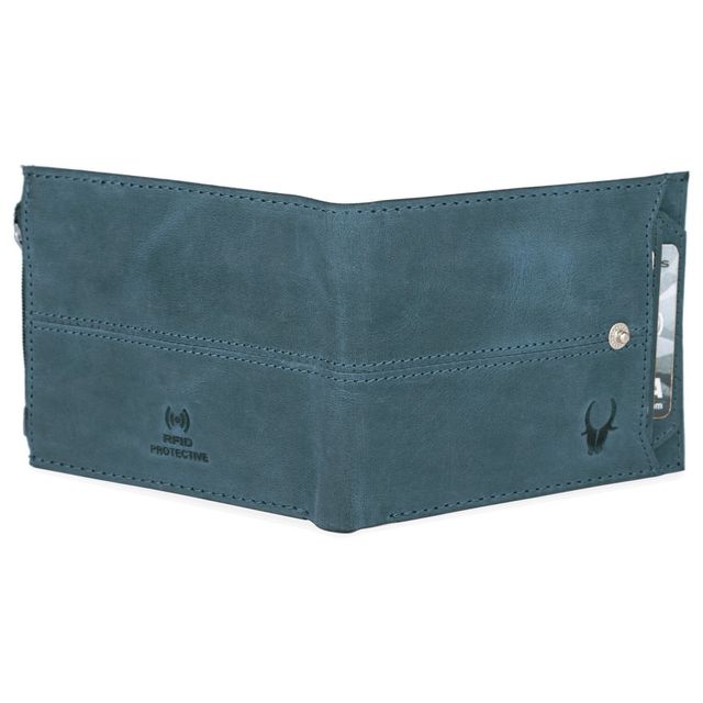 Wildhorn Men's Brand Logo Genuine Leather Bi-Fold Wallet | Blue - Free Size