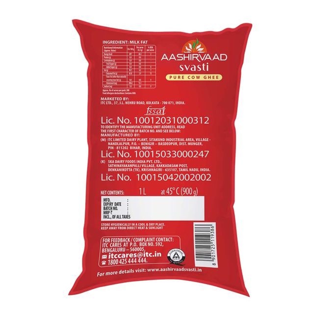 Aashirvaad Svasti Pure Cow Ghee | Desi Ghee With Rich Aroma | Pouch 1 l Combo