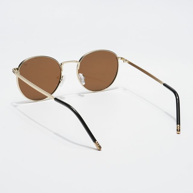 Voyage Unisex Geometric Metal Round Sunglasses | Brown and Gold - M