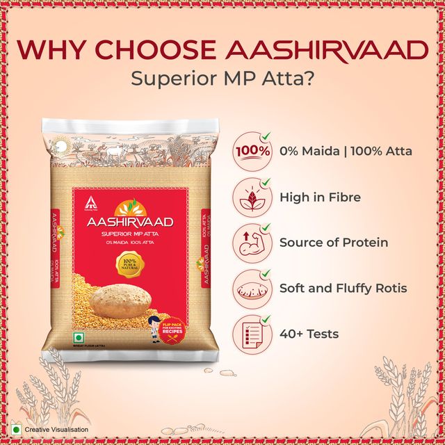 Aashirvaad Atta - Superior MP Whole Wheat, No Maida | Pouch 1 kg Combo