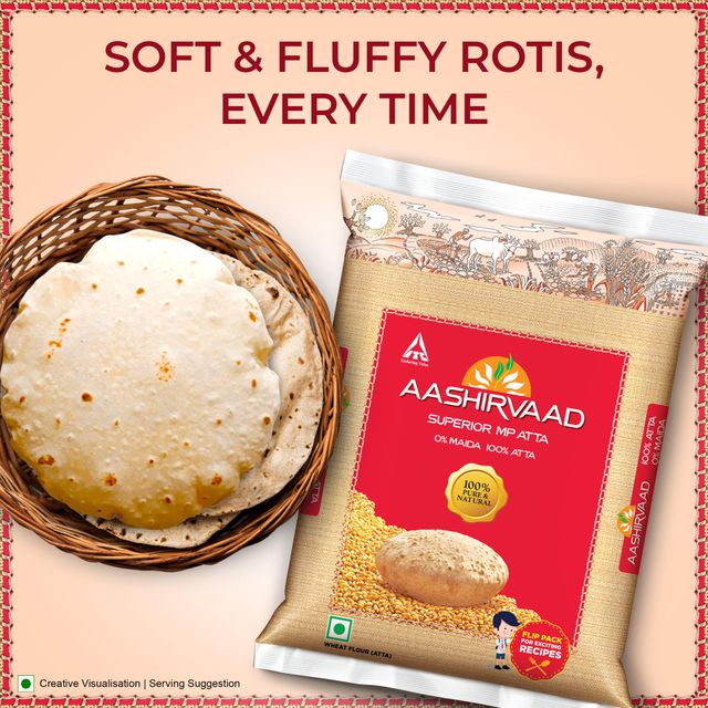 Aashirvaad Atta - Superior MP Whole Wheat, No Maida | Pouch 1 kg Combo