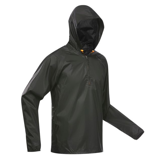 Quechua By Decathlon | Men Half Zip Rain Jacket With Storage Pouch - Black - XL