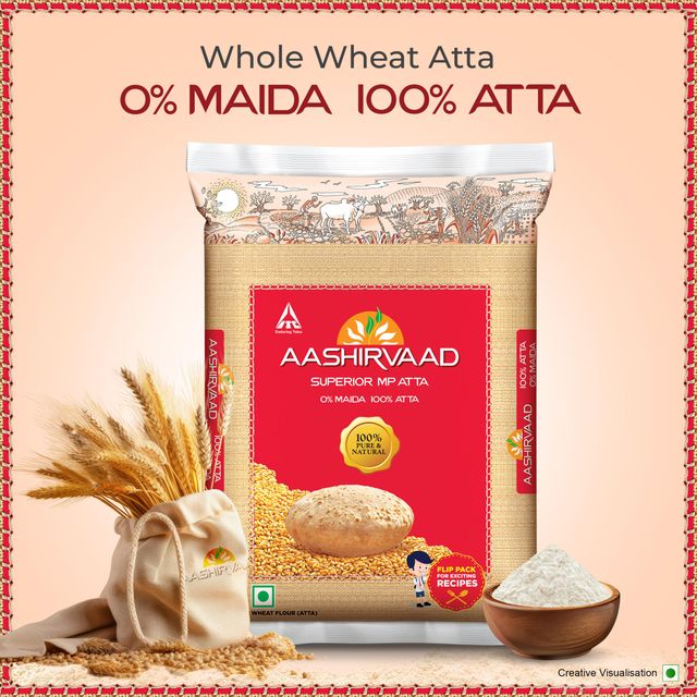 Aashirvaad Atta - Superior MP Whole Wheat, No Maida | Pouch 1 kg Combo