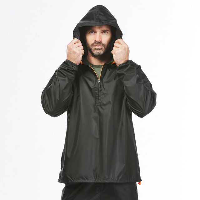 Quechua By Decathlon | Men Half Zip Rain Jacket With Storage Pouch - Black - XL