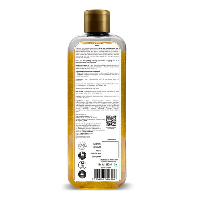 Wow Skin Science Ubtan Body Wash With Chickpea Flour Almond Extract Safron & Turmeric Extracts - No Sulphate Parabens Silicones & Color