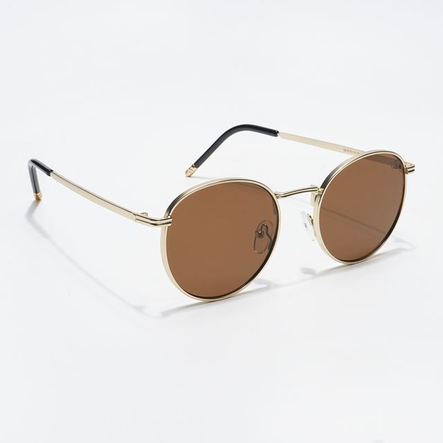Voyage Unisex Geometric Metal Round Sunglasses | Brown and Gold - M