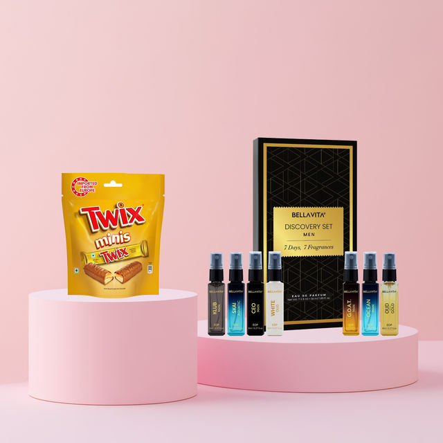 Twix Minis Cookie Caramel Chocolate Pack(100gms) & Bella Vita Luxury Edp Discovery Gift Set For Men(56ml) Combo